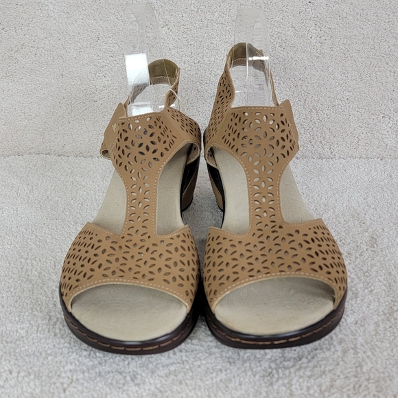 Jambu JBU Chloe Tan Peep Toe T Strap Vegan Wedge Sandal  Sz 10M NEW - Picture 7 of 14